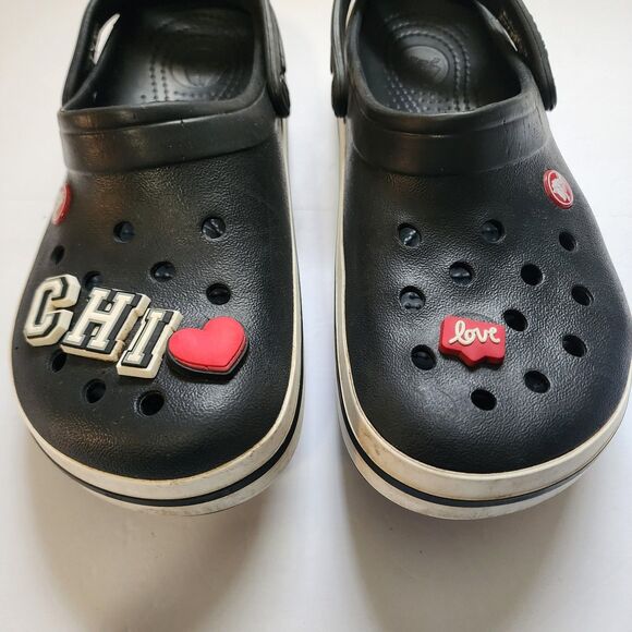 Crocs Crocband Clog Mens 6 Womens 8 Black White Boarder Jibbits Seen Included - Picture 2 of 8